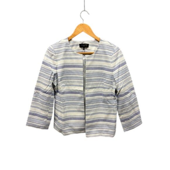 Talbots Women’s 8P Petite Striped Jacket Blue White Cotton Open Front Blazer - Picture 1 of 10